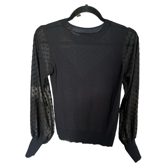 Topshop lightweight sweater sheer sleeves sweetheart neckline black size 6 - Picture 4 of 6